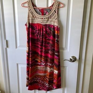 Kate & Mallory tank top dress with crochet top and it comes below the knee